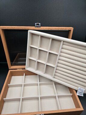 NIB Kloud City Wood Jewelry Organizer 2 Tray Stackable Velvet Display